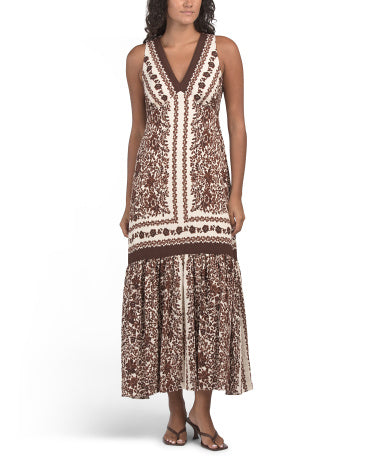 TAYLOR Border V-neck Maxi Uzun Geyim