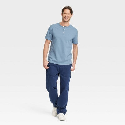 Goodfellow & Co Kişi Vintage Qısa Kollu Henley Köynəyi Mavi L