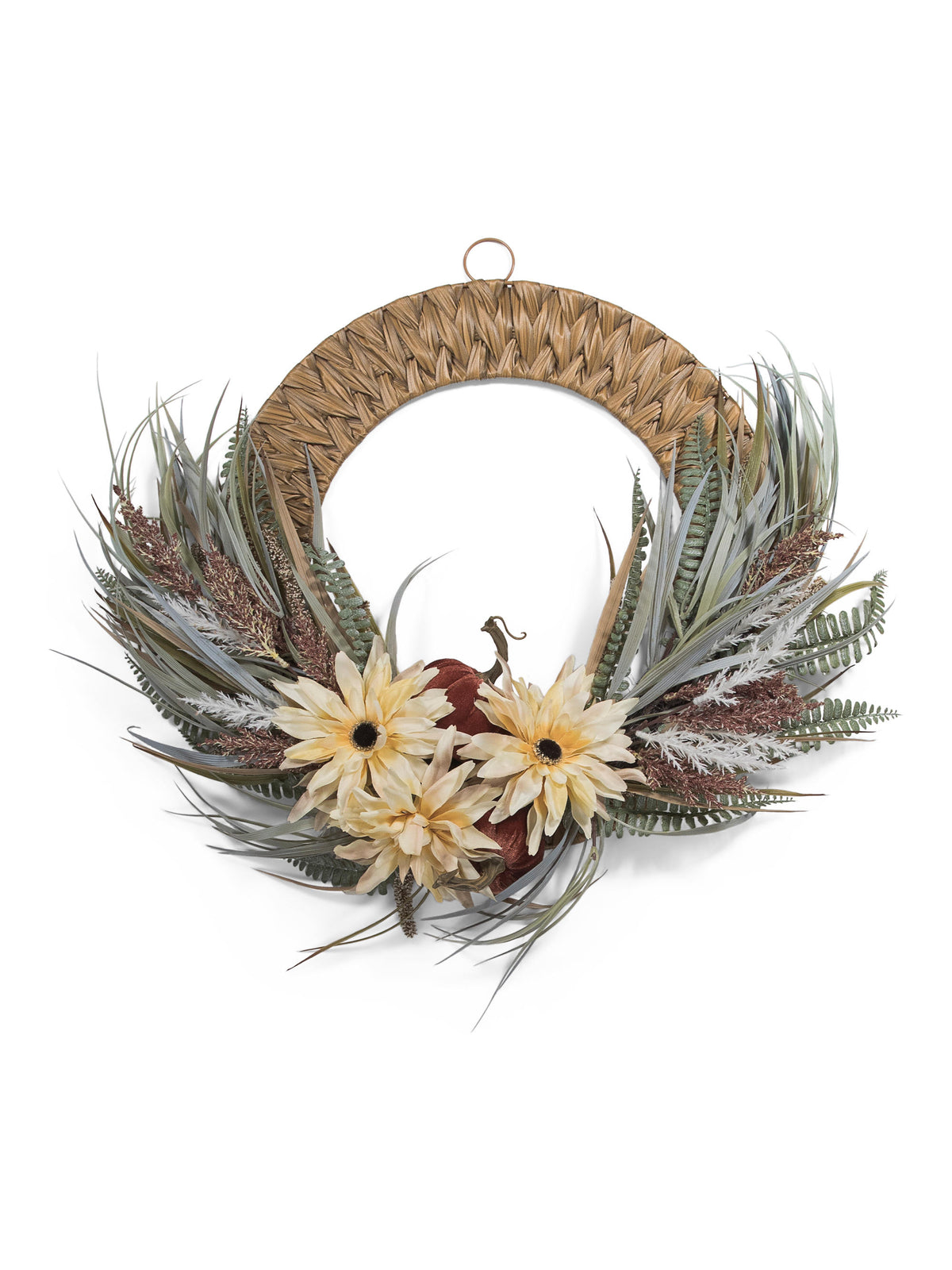 OLIVE & THYME 25in Mums With Grass Half Wreath
