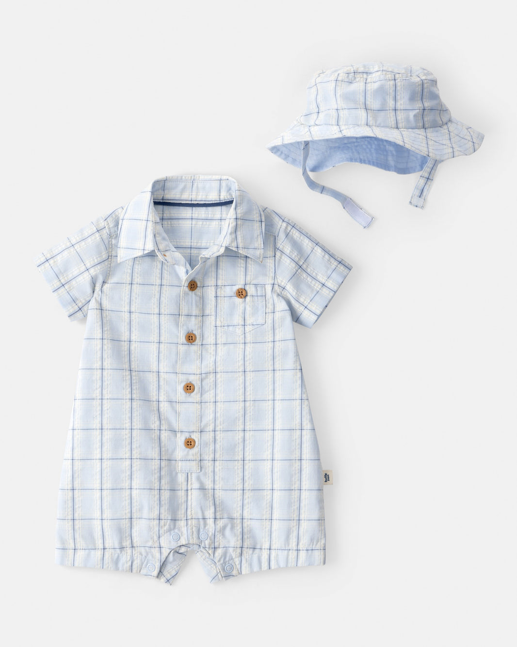 Carter's Uşaq Oğlan 2-li Şotland Deseni Romper və Şapka Dəsti - Mavi