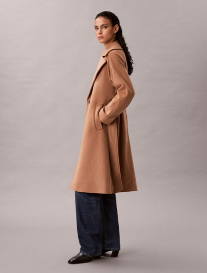 Calvin Klein Yün Qarışımlı Kəmər Bağlamalı Palto