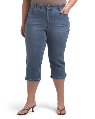 DJEANS Plus Comfort Waist Fit Solution Pedal Pusher Cins