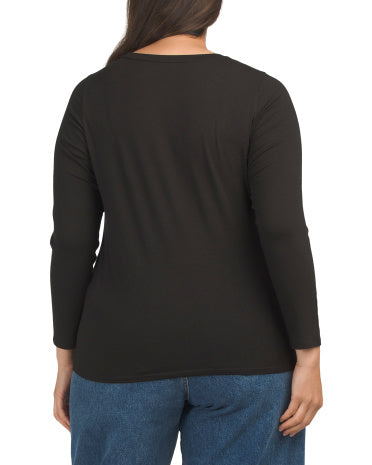 Plus Sheer Crew Neck Slim Fit Long Sleeve Tee