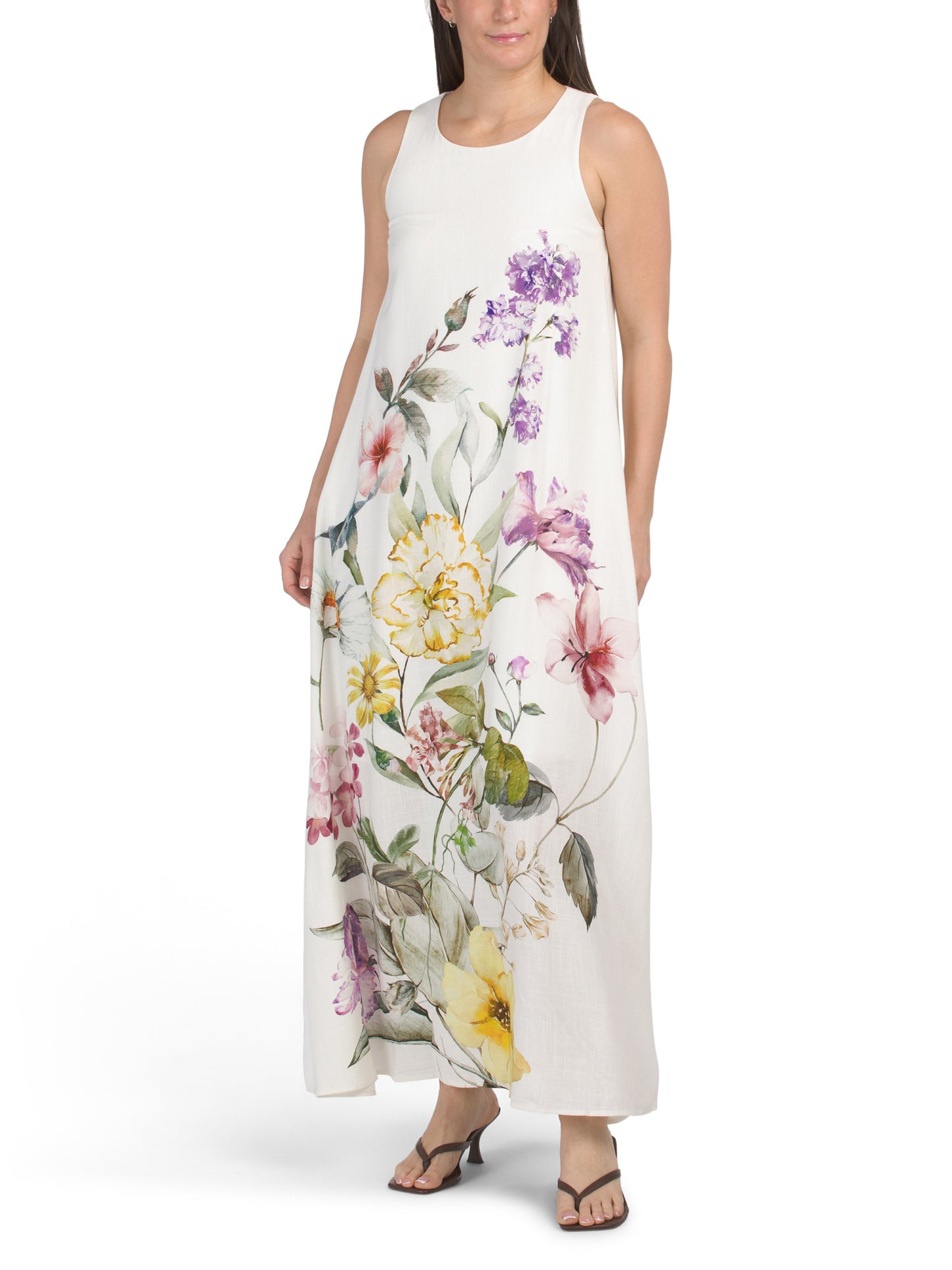WHITE CLOSET Kətən Qarışımlı Kolsuz Çiçəkli Maksi Geyim