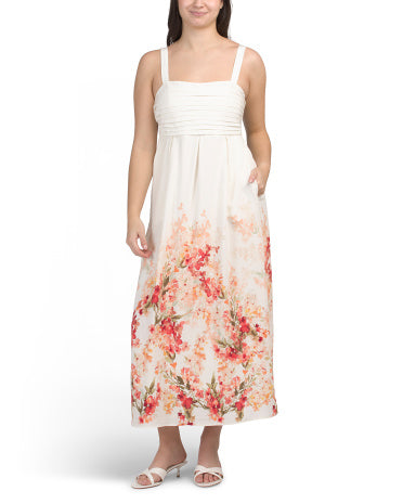 RACHEL ZOE Sərhəd Naxışlı Pintuck Ön Bədən Maksi Geyim
