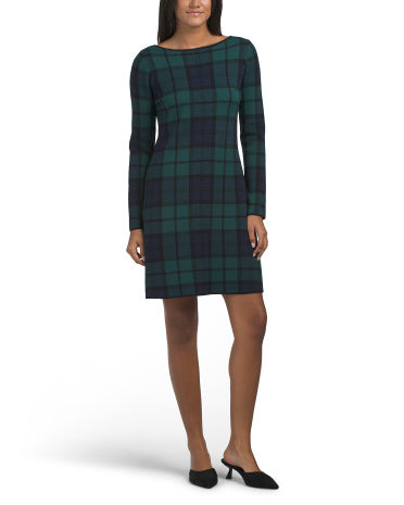 TAHARI Uzun Qollu Tartan Mini Geyim Bənövşəyi Muncuqlu Papillonla