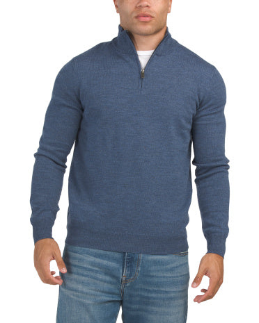 Extrafine Merino Wool Quarter Zip Mock Neck Sviter