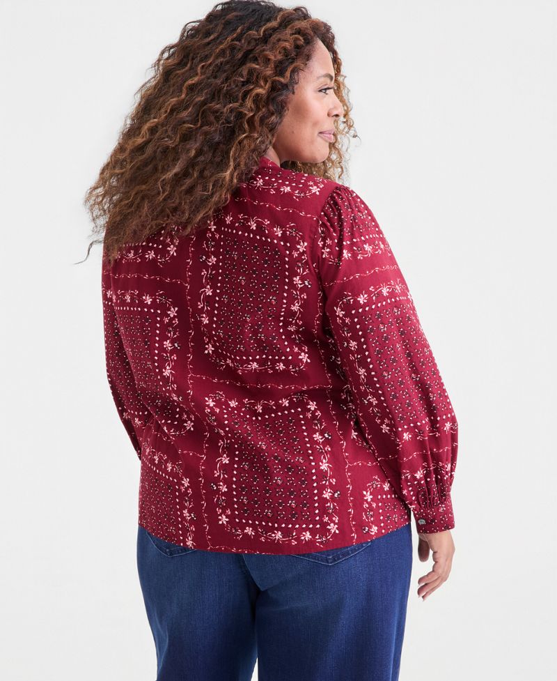 Style &amp; Co Qadın Pamuklu Smok Baskılı Bluzka