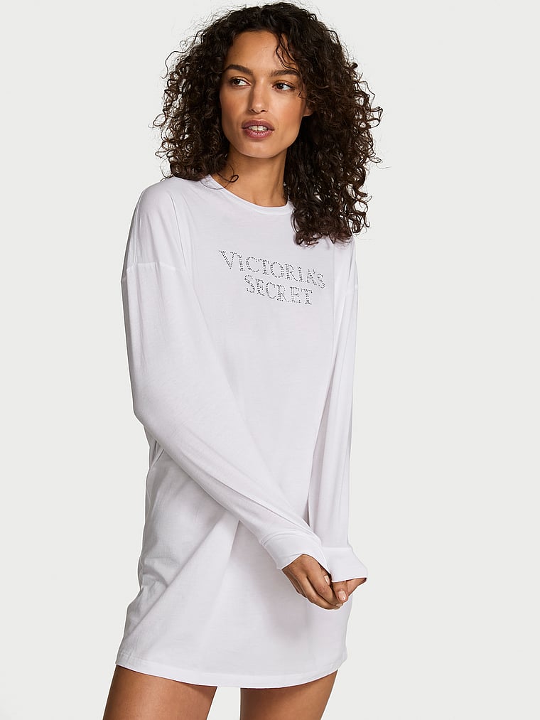 Victoria's Secret 100% Pamuk Uzun Kollu Yatış Köynəyi