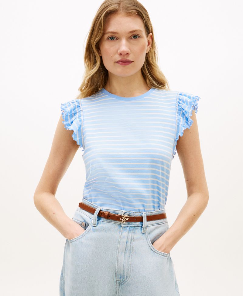 Tommy Hilfiger Qadın Fırfırlı Kollu Crew Neck Bluzka