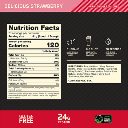 Optimum Nutrition Gold Standard 100 Whey Protein Çiyələk Ləzzəti 5 Lb (2,26 Kg)