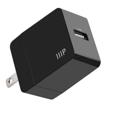 Monoprice 12W USB-A Divar Şarji - Qatlanabilir, Kompakt, Telefonlar və Tabletlər üçün, Qara