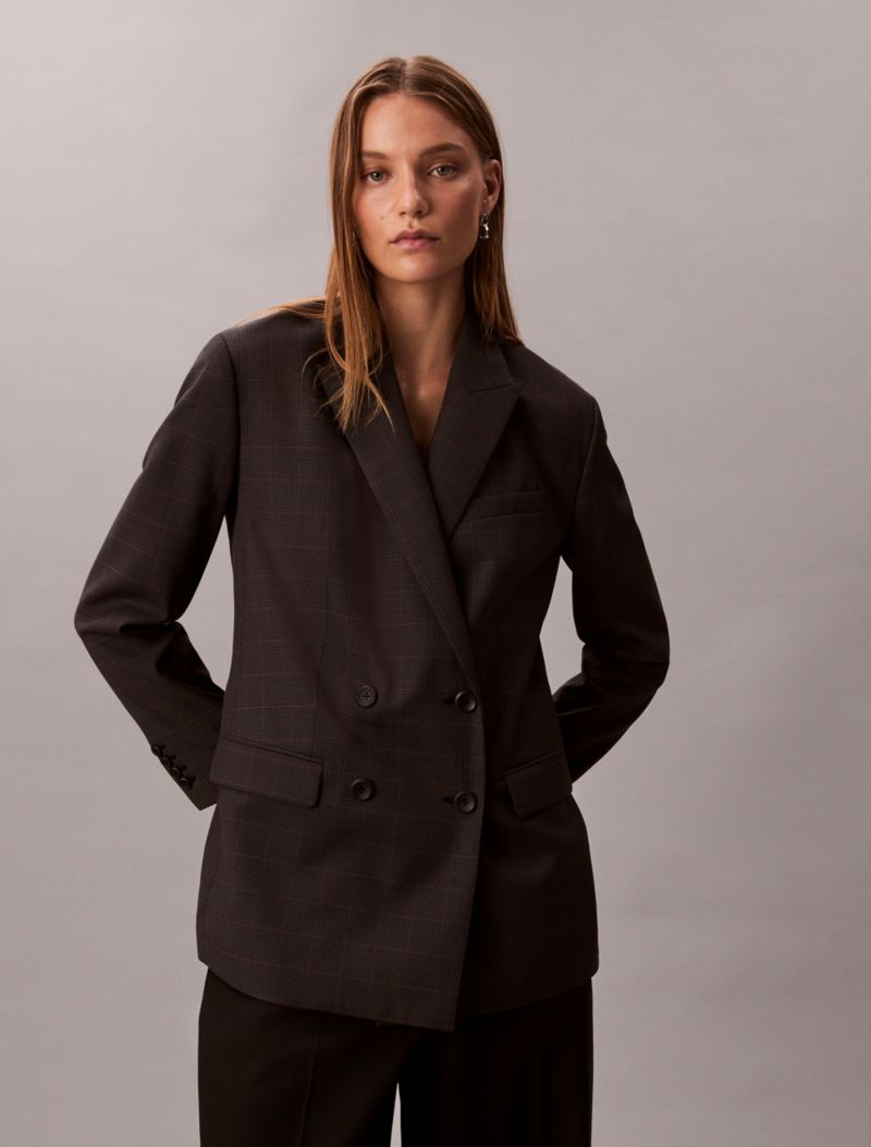 Calvin Klein Houndstooth Yün Qarışımlı Rahat Gödəkçə