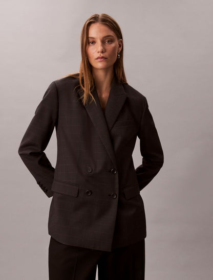 Calvin Klein Houndstooth Yün Qarışımlı Rahat Gödəkçə