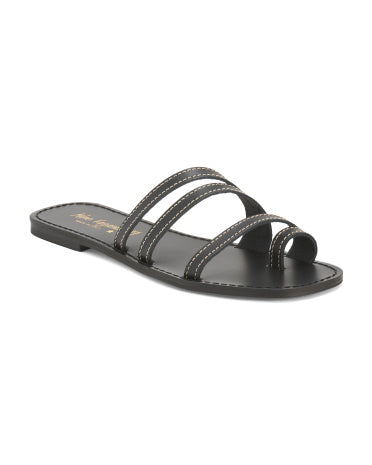 MINE VAGANTI İtalyada Hazırlanmış Dəri Əymə Üç Zolaqlı Sürgülü Sandal