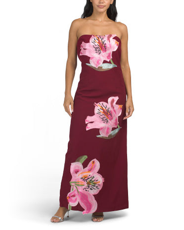 DALIA MACPHEE Strapless Çiçəkli Aplikə Maksı Geyim