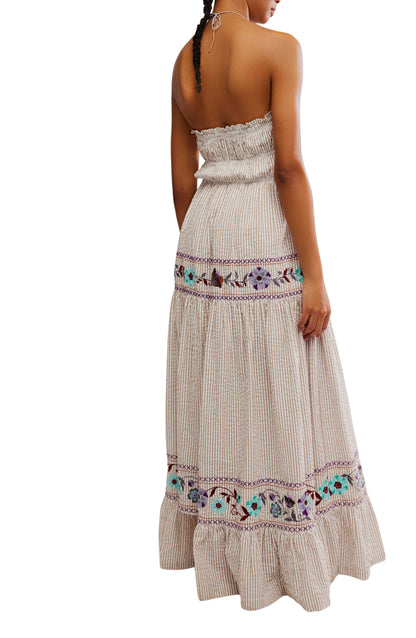 Free People Kalani Zolaqlı Işlemeli Pambıq Maksi Geyim