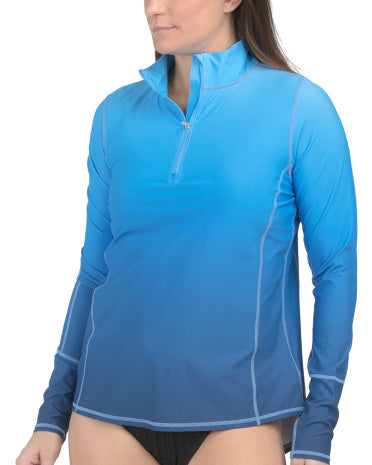 JANTZEN UPF 50 Rahat Mock Neck Zip Up Günəş Rash Guard