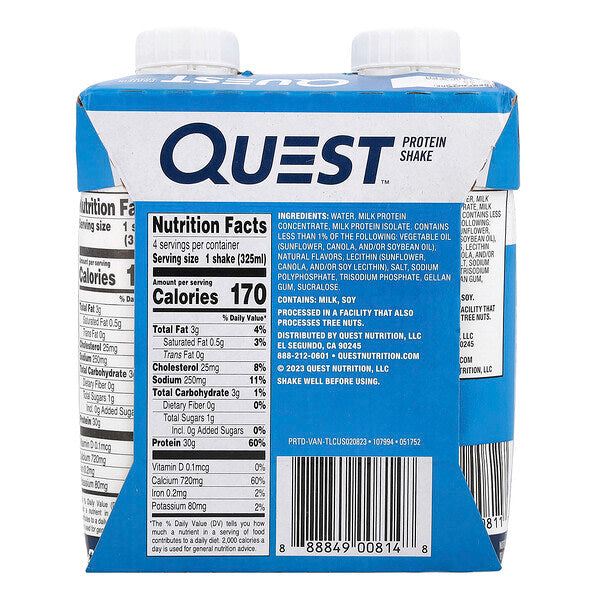 Quest Nutrition Protein Shake Vanil 4 Paket 11 Fl Oz 325 Ml