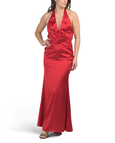 MAC DUGGAL Kolsuz Saten 3D Çiçəkli Geyim
