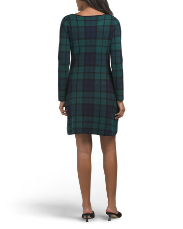 TAHARI Uzun Qollu Tartan Mini Geyim Bənövşəyi Muncuqlu Papillonla