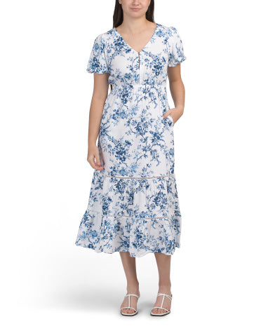 LAURA ASHLEY Kətan Qarışımlı Şişkin T袖 Pileli Maksi Geyim