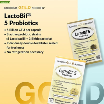 California Gold Nutrition Lactobif 5 Probiotiklər 5 Milyard CFU 60 Vegetarian Kapsul