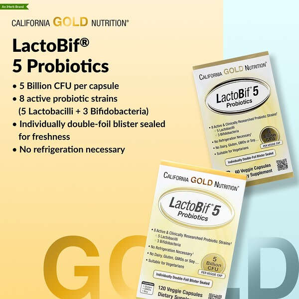 California Gold Nutrition Lactobif 5 Probiotiklər 5 Milyard CFU 120 Bitki Kapsula YoxYox