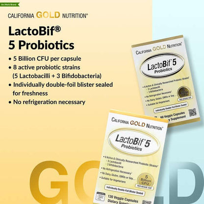 California Gold Nutrition Lactobif 5 Probiotiklər 5 Milyard CFU 120 Bitki Kapsula YoxYox