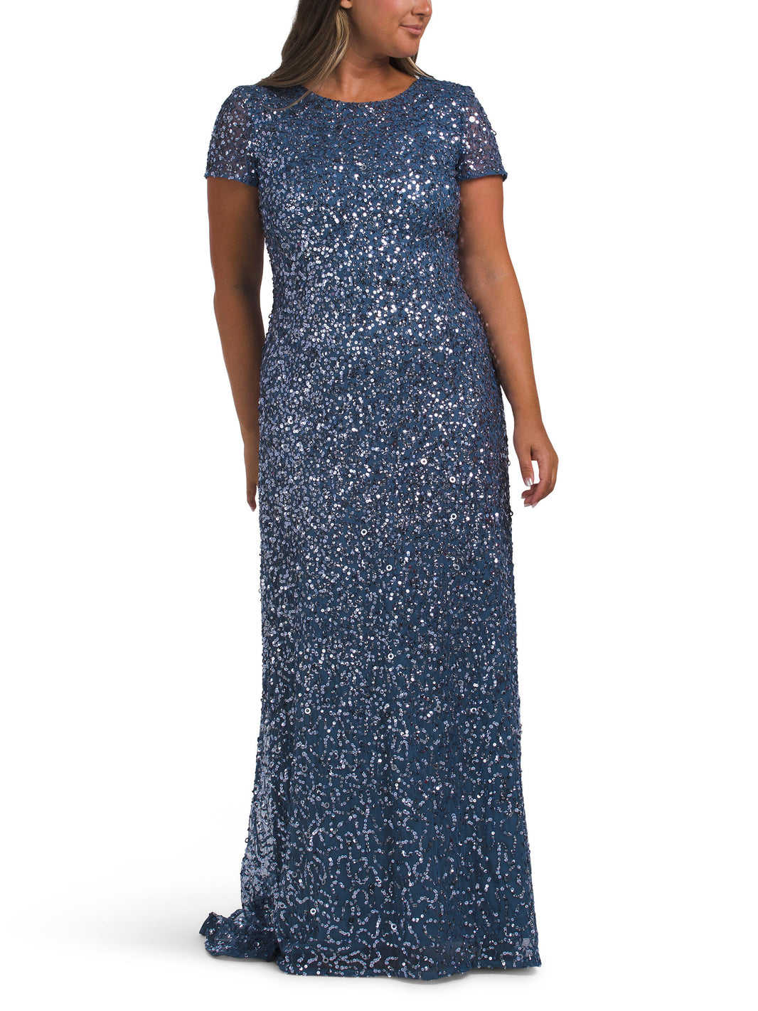 ADRIANNA PAPELL Scoop Back Sequin Embellished Gown