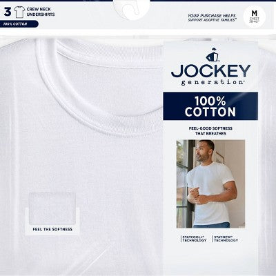Jockey Generation Kişi 100% Pamuk Ekipaj Boyun 3-lü Paket Altcəkit - Ağ L: Rütubət Udma