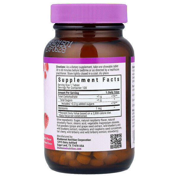 Bluebonnet Nutrition Earth Sweet Melatonin Böyümə Tabletləri Malinanı 1 Mg 120 Tablet