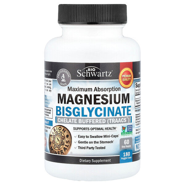 Bioschwartz Maximum Absorption Magnesium Bisglycinate 180 Bitki Kapsülü 24 Mg