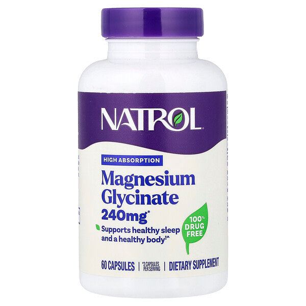 Natrol Maqnesium Glisinат Yüksək Absorbsiya 60 Kapsul 120 Mq Kapsul Başına