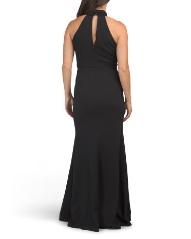 TAYLOR Shirred Halter Neck Embellished Gown