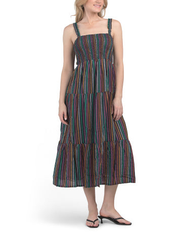 Kətən Qarışıqlı Selene Smocked Maksi Geyim