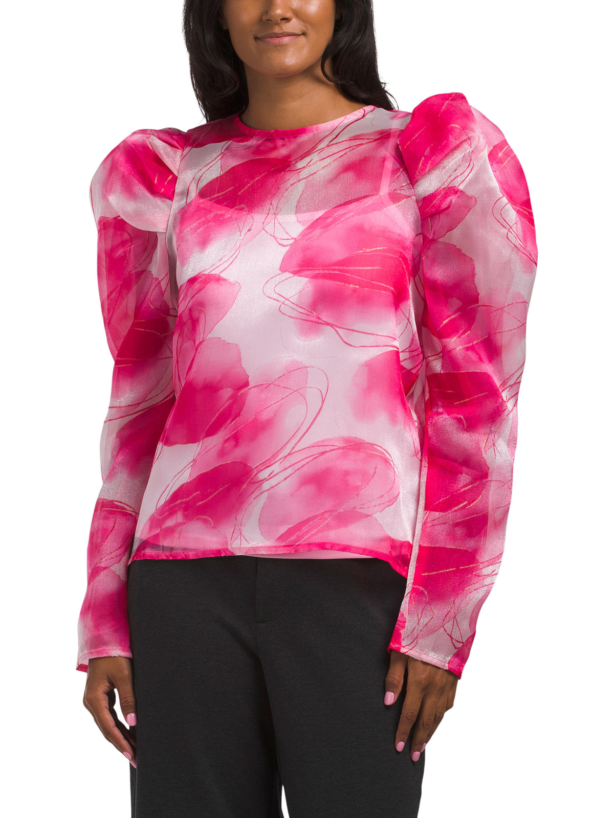 NANCY YANG Puff Sleeve See Through Bluzka