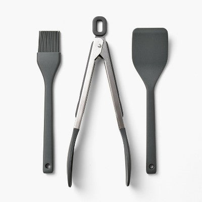 Figmint 3 Parçalı Silikon Mini Spatula Fırça Və Maşa Seti Tünd Boz