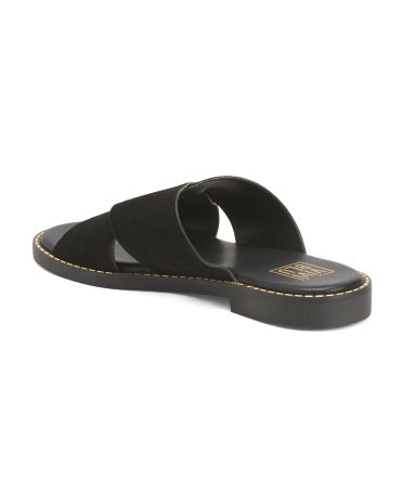 VIVI BLU Leather Blossom Slide Sandals