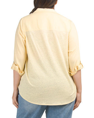 MARTHA STEWART COLLECTION Plus Kətən Qarışığı Popover Köynəyi