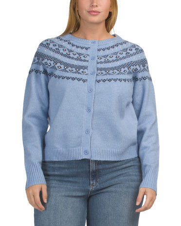 BB DAKOTA Crew Neck Fair Isle Svitir Saxta İnci və Rhinestone Detalları ilə