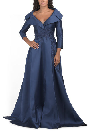 TERANI COUTURE Üç Çeyrek Kollu Mikado İşlemeli Geyim