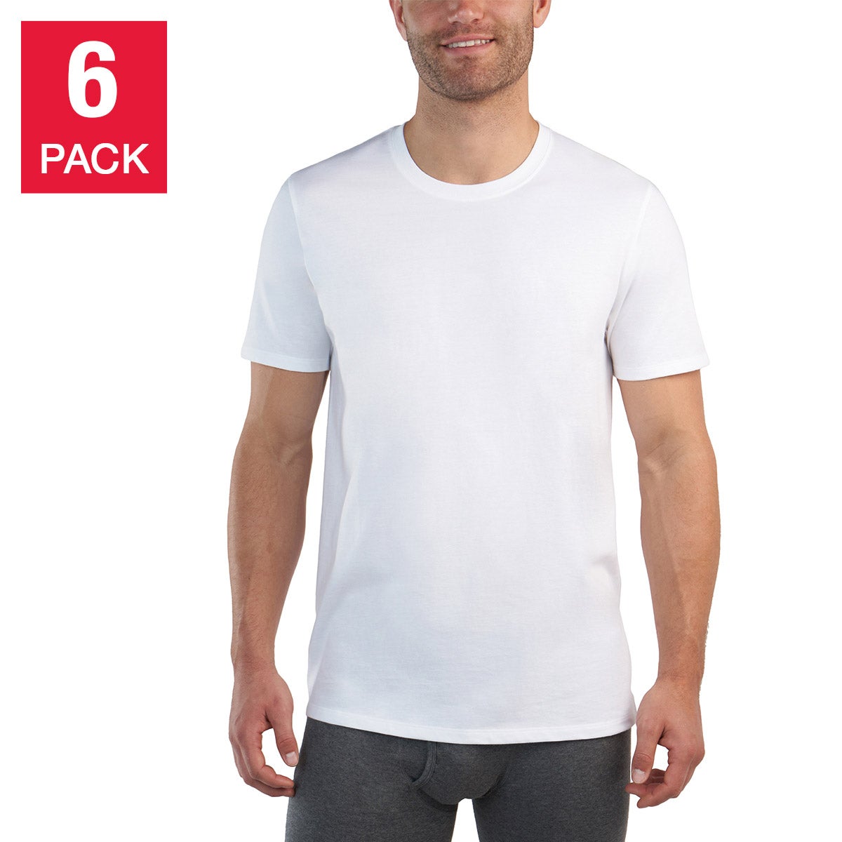 Kirkland Signature Kişi Orta Ağırlıqlı Crew Köynək, 6-pack, Ağ