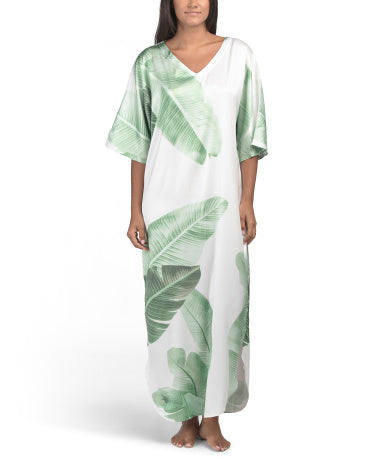 DALIA MACPHEE Palm Yapraklarıyla Saten Kaftan