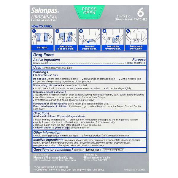 Salonpas Lidocaine 4 Ağrı Gidərən Gel Plaster Maksimum Güc 6 Adet