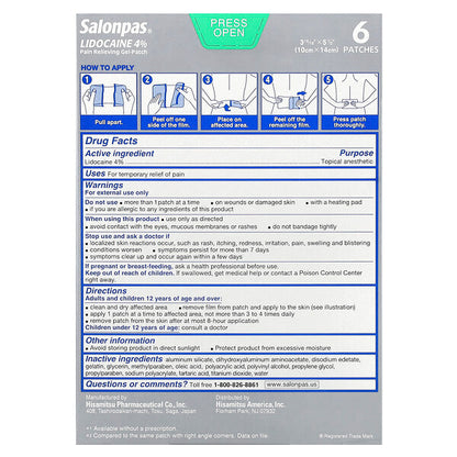 Salonpas Lidocaine 4 Ağrı Gidərən Gel Plaster Maksimum Güc 6 Adet