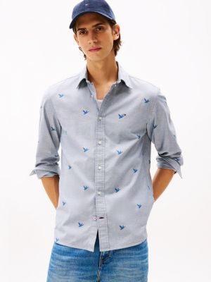 Tommy Hilfiger Regular Fit Bütün Üzərinə Çap Oxford Köynəyi, Fossil Mavi
