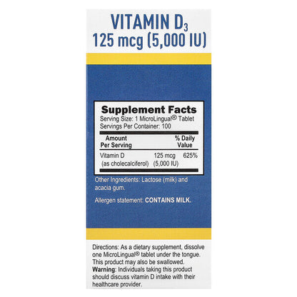 Superior Source D3 125 Mcg 5000 IU 100 Mikrodil Anında Eriyen Tabletlər