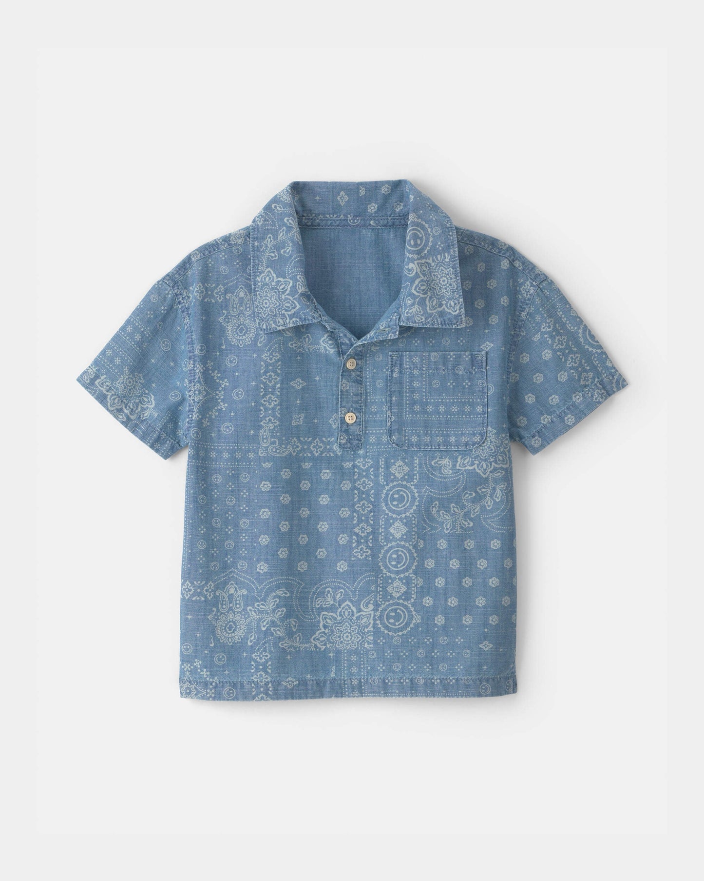 OshKosh B'gosh Oğlan Bandana Cambrik Qısa T袖 Polo Köynəyi - Mavi