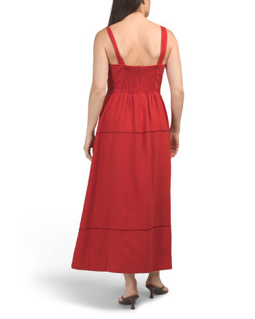 LUCKY BRAND Kətan Qarışığı Maksi Geyim Nərdivanvari Dikiş Detallı
